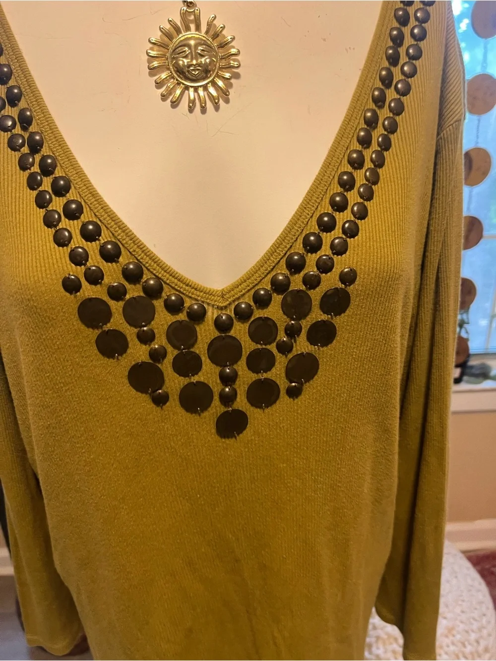 Michael Kors Olive Green V-Neck Studded Tunic Boho Glam